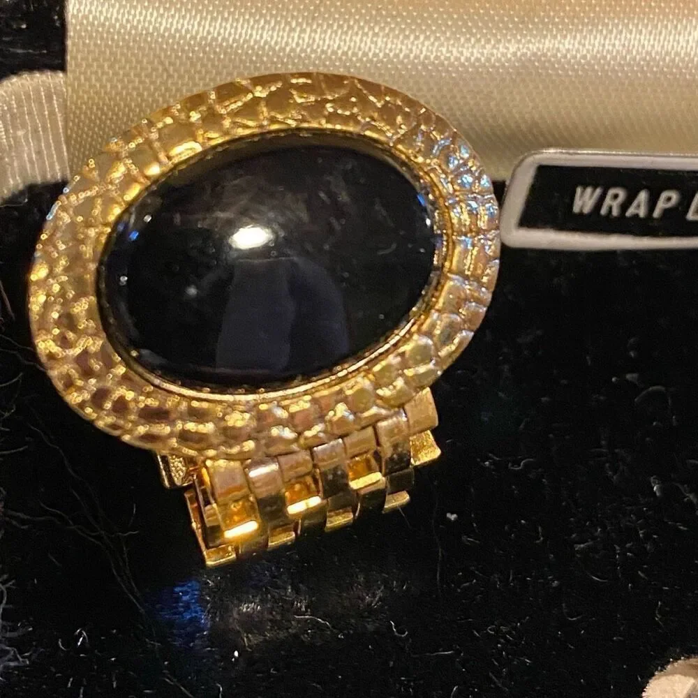 Vintage Dante Onyx Gold Wrap Around Mesh Cuff Links Boxed